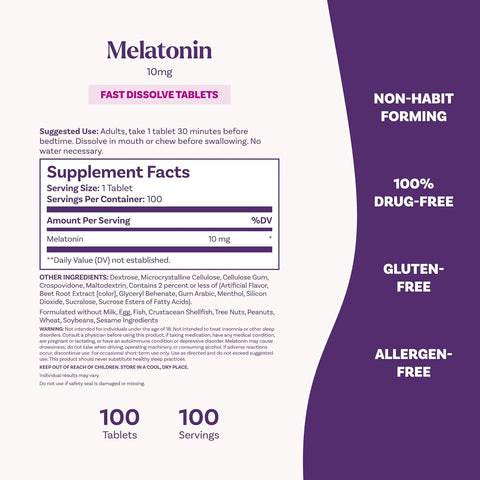 Natrol® Fast Dissolve Melatonin 10 mg Tablets – Strawberry Flavor, 100 Count