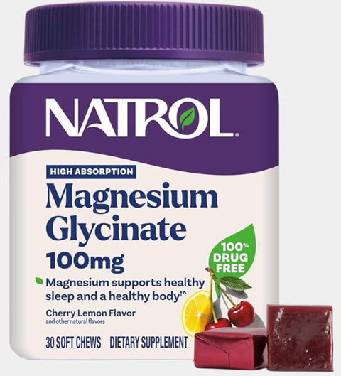 Natrol® High Absorption Magnesium Glycinate Soft Chews – Cherry Lemon – 30 Count