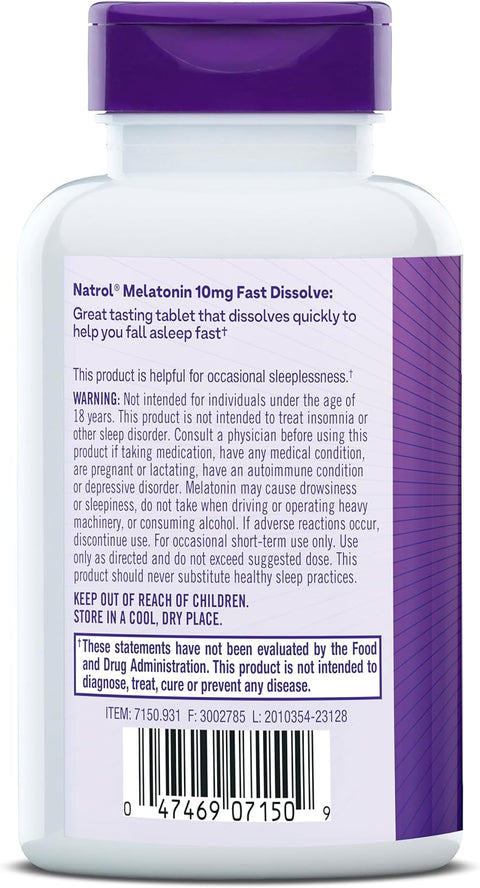 Natrol® Fast Dissolve Melatonin 10 mg Tablets – Strawberry Flavor, 100 Count