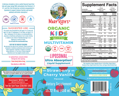 MaryRuth's Organic Kids Liquid Multivitamin Liposomal Strawberry Cherry Vanilla 15.2 oz