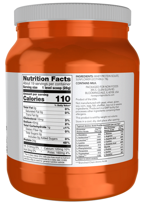 NOW Sports Whey Protein Isolate Pure 22g Protein 28g Scoop