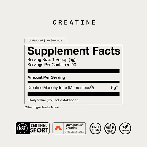 Momentous Creatine Monohydrate Unflavored 90 Servings